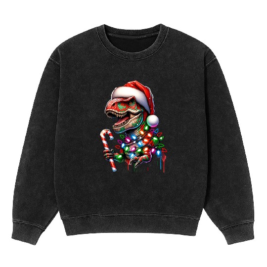 Festive Dinosaur Christmas Trolls Mineral Wash Sweatshirts