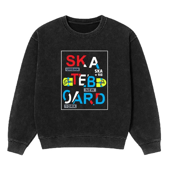 Urban Skateboard Typography New York Mineral Wash Sweatshirts