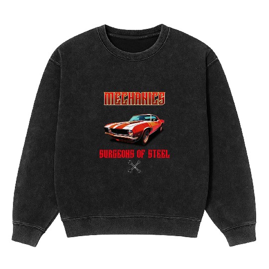 Muscle Car and Steel Mechanics Design Mineral Wash Sweatshirts