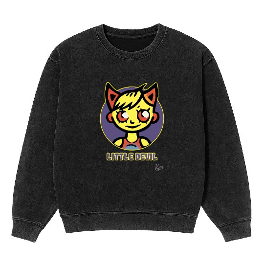 Cute Little Devil Cartoon Illustration Mineral Wash Sweatshirts