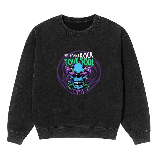 Psychedelic Rock Skull Design Mineral Wash Sweatshirts