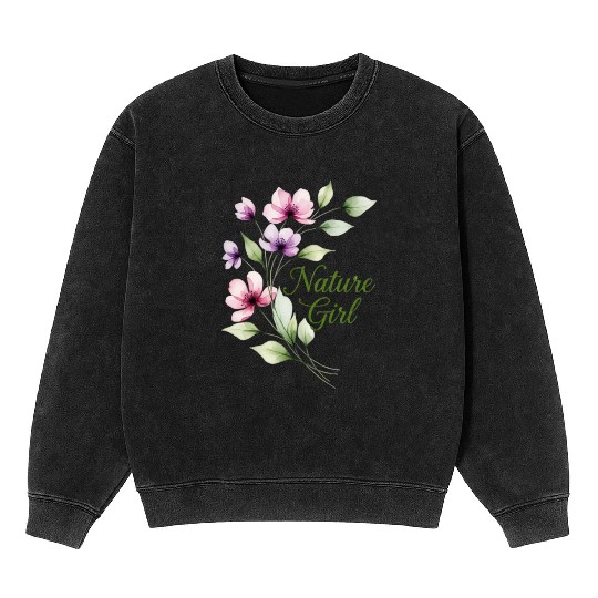 Floral Blossom Nature Girl Design Mineral Wash Sweatshirts