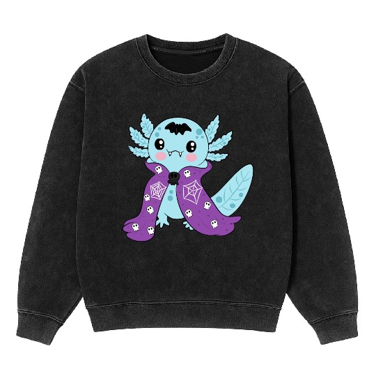 Cute Blue Vampire Axolotl Mineral Wash Sweatshirts