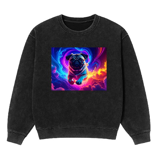 Colorful Pug Surrounded by Neon Swirls Mineral Wash Sweatshirts
