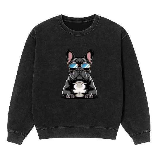 Cool French Bulldog with Sunglasses Mineral Wash Sweatshirts