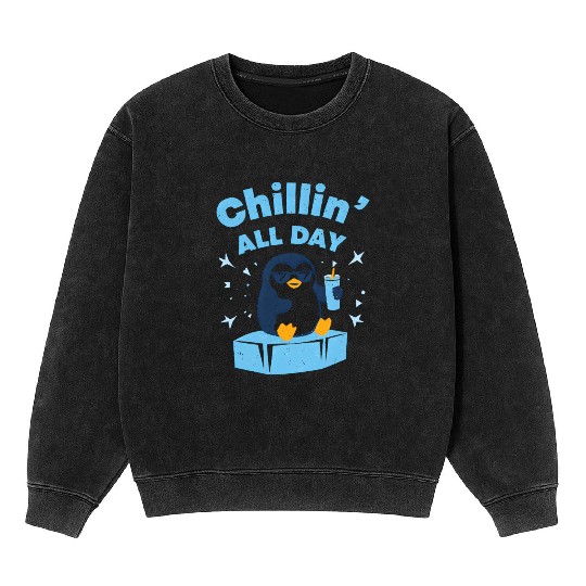 Chillin' Penguin with Sunset Drink Mineral Wash Sweatshirts