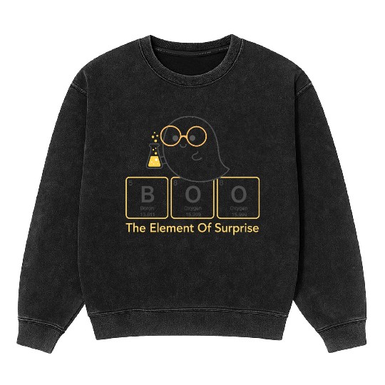 BOO - The Element of Surprise Cute Ghost Chemistr Mineral Wash Sweatshirts