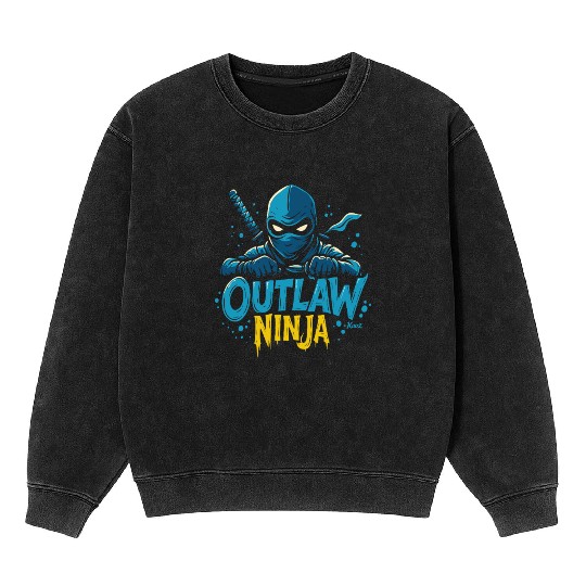 Outlaw Ninja Cartoon Design Mineral Wash Sweatshirts