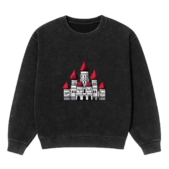 Whimsical Castle Art with Red Domes Mineral Wash Sweatshirts