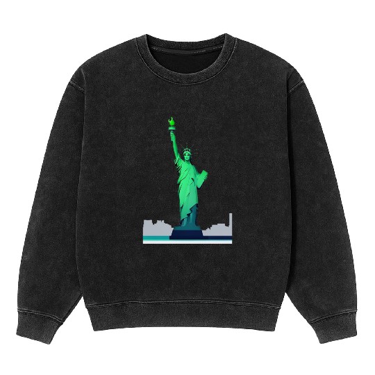 Modern Minimal Statue of Liberty – New York Icon Mineral Wash Sweatshirts