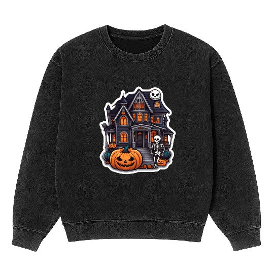 Haunted House Halloween Design Mineral Wash Sweatshirts