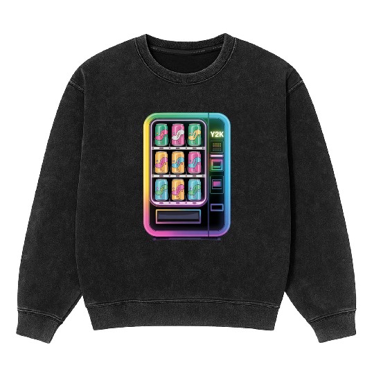Y2K Cyber Vending Machine with Iridescent Drinks Mineral Wash Sweatshirts
