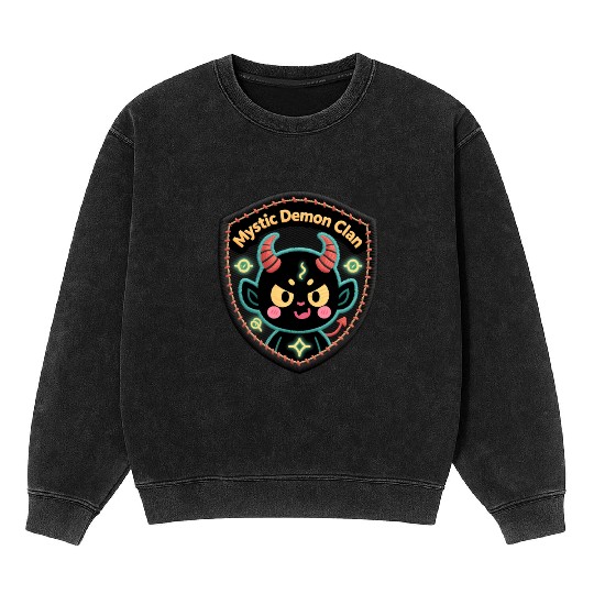 Mystic Demon Clan Embroidered Patch Mineral Wash Sweatshirts