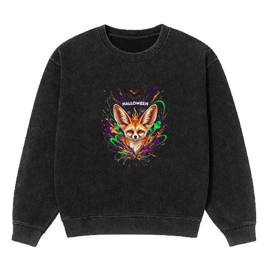Halloween Fox with Psychedelic Fireworks Mineral Wash Sweatshirts