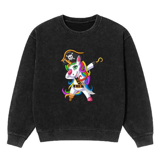 Rainbow Pirate Unicorn Pirate Costume Design Mineral Wash Sweatshirts