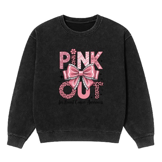 Pink Out Breast Cancer Awareness Coquette Bow  Mineral Wash Sweatshirts