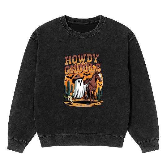 Howdy Ghouls Cowboy Ghost Halloween Mineral Wash Sweatshirts
