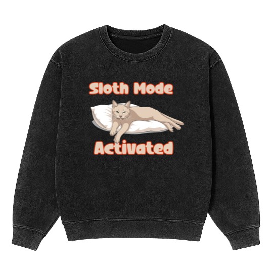 Sloth Mode Activated Cat in Hammock Mineral Wash Sweatshirts