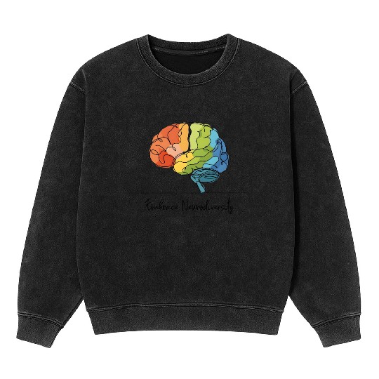 Embrace Neurodiversity - Line Art Rainbow Brain Mineral Wash Sweatshirts