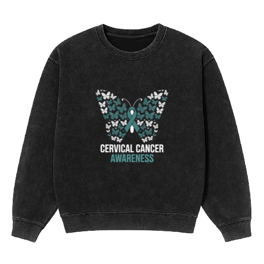Cervical Cancer Awareness Butterfly Design Mineral Wash Sweatshirts