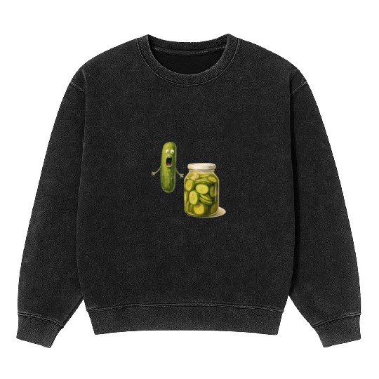 Whimsical Pickle Cucumber Character Mineral Wash Sweatshirts