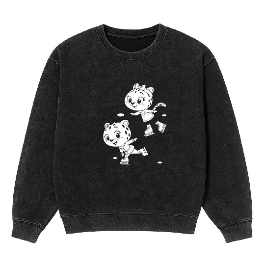 Black-and-White Leopard Cubs Ice Skating  Mineral Wash Sweatshirts