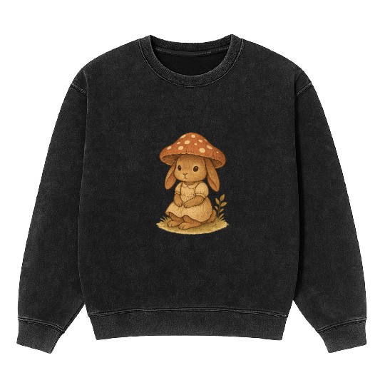 Whimsical Mushroom Bunny Illustration Mineral Wash Sweatshirts