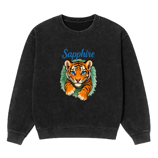 Vivid Tiger Cub Illustration - Sapphire Mineral Wash Sweatshirts