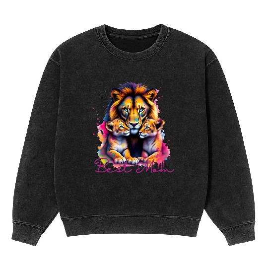 Colorful Lion Cubs and Mother Design Mineral Wash Sweatshirts