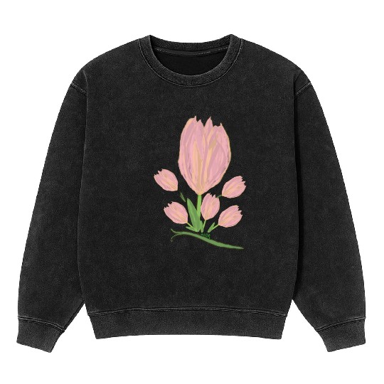 Elegant Pink Tulips  Illustration Mineral Wash Sweatshirts