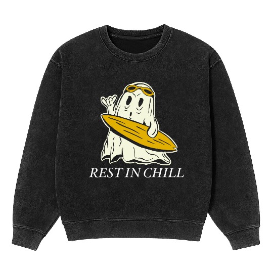 Chill Ghost Surfing with Sunglasses Mineral Wash Sweatshirts