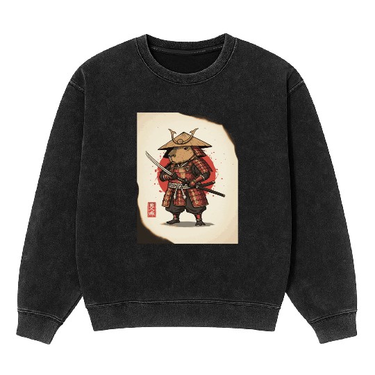 Anthropomorphic Warrior Hamster in Samurai Armor Mineral Wash Sweatshirts