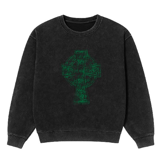 Classic Vintage Style Celtic Cross Crucifix Mineral Wash Sweatshirts
