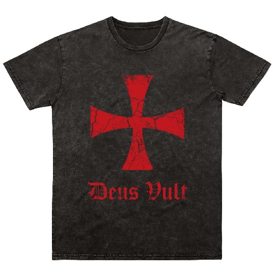 Distressed Deus Vult Knights Templar Cross Crusade Mineral Wash T Shirts