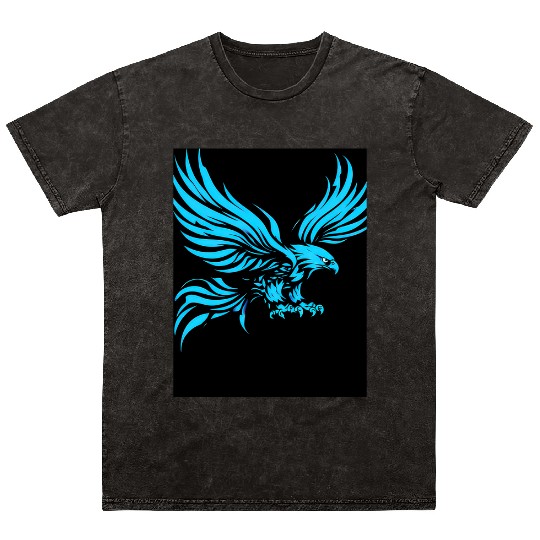 "Blue Tribal Eagle Art Design" Mineral Wash T Shirts