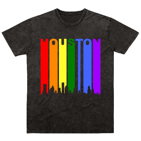 Houston Texas Rainbow Skyline LGBT Gay Pride Mineral Wash T Shirts
