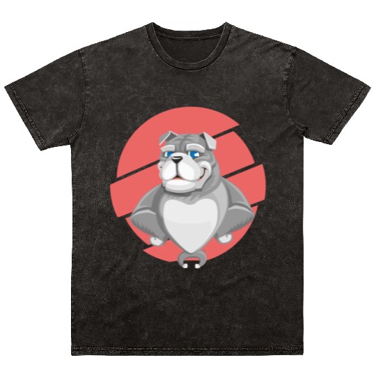 Cute English Grey Bulldog Artwork Mineral Wash T Shirts
