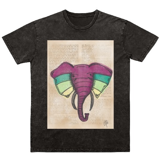 Elephant Water Color Face Mineral Wash T Shirts