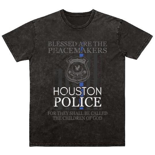 Houston Police Support Saint Michael Police Officer Prayer Mineral Wash T Shirts