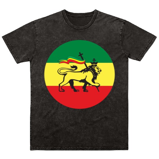Lion of Judah - Flag of Ethiopia Rastafari Reggae Mineral Wash T Shirts