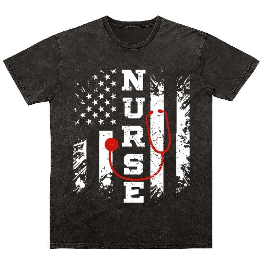 Patriotic Nurse US flag Stethoscope - Nurse Gift Mineral Wash T Shirts