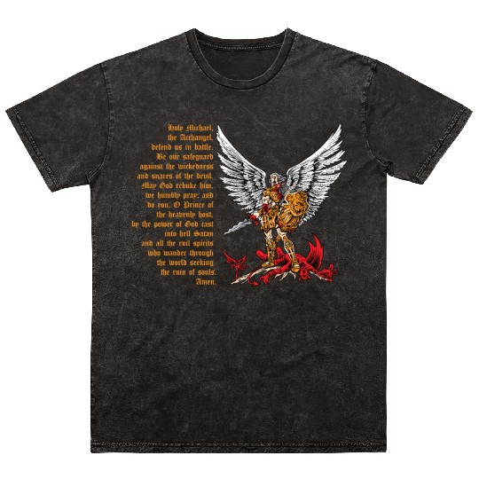 Saint Michael Mineral Wash T Shirts for men prayer catholic church