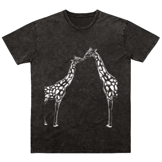 Giraffe Kissing Mineral Wash T Shirts
