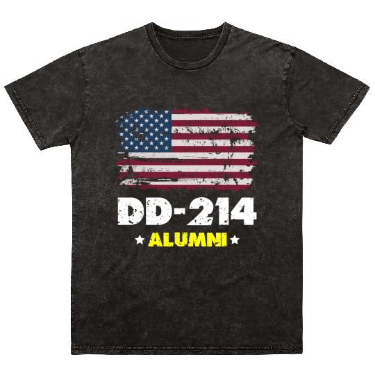DD-214 Us Armed Forces Alumni American Flag Mineral Wash T Shirts