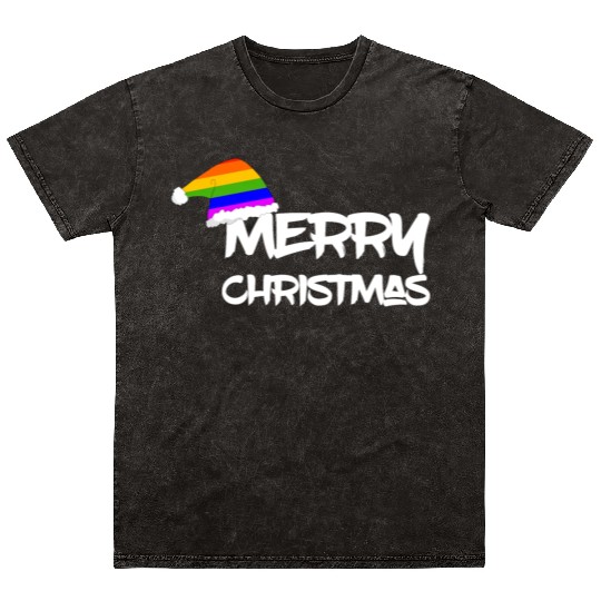 Merry Christmas LGBT Gay Pride Rainbow Mineral Wash T Shirts