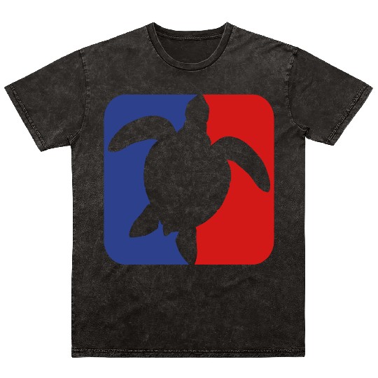 red blue square button sea turtle silhouette outli Mineral Wash T Shirts