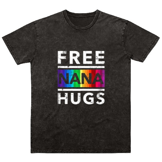 Womens Free Nana Hug LGBT Pride Month Grandma Nana Mineral Wash T Shirts