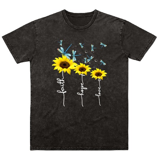Faith hope love sunflower Mineral Wash T Shirts