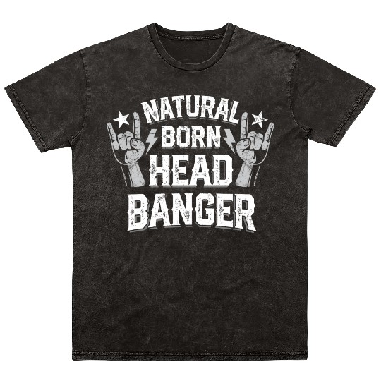 Natural born Headbanger Devil horns Heavy Metal Mineral Wash T Shirts