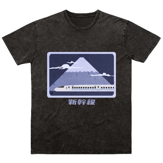 Japanese Bullet Train Passing Mt. Fuji Mineral Wash T Shirts